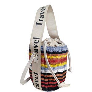 Pearl Flower Straw Woven Tote Bag Summer Beach Rattan Handle Bucket Purse for Wo